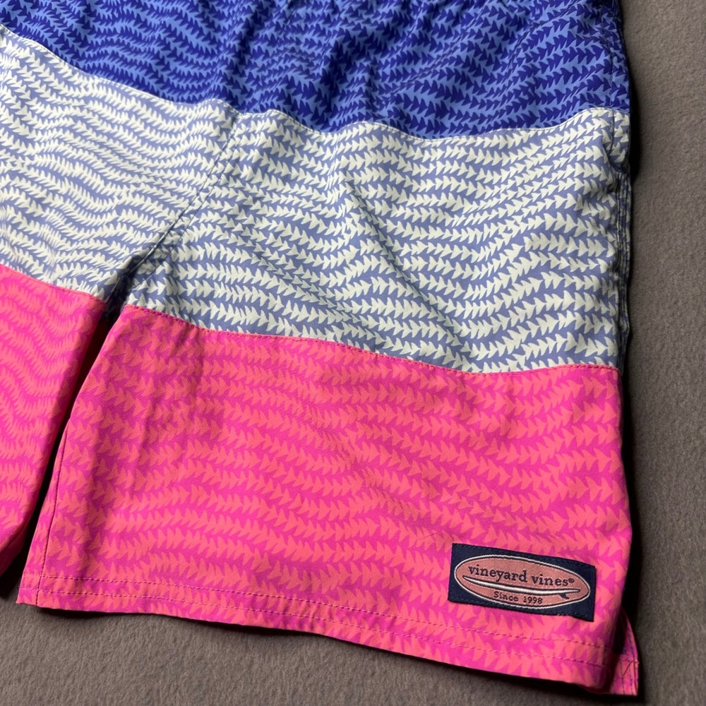 Vineyard Vines Swim Trunks Boys XL 18 Blue Pink White Colorblock Geometric Print